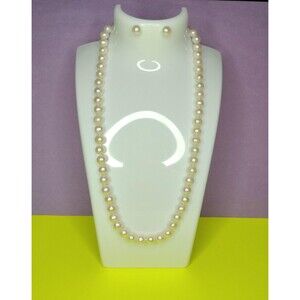 Vintage CP Pearl Necklace Earrings Set 14K Gold Filigree Clasp Bridal Jewelry 3x
